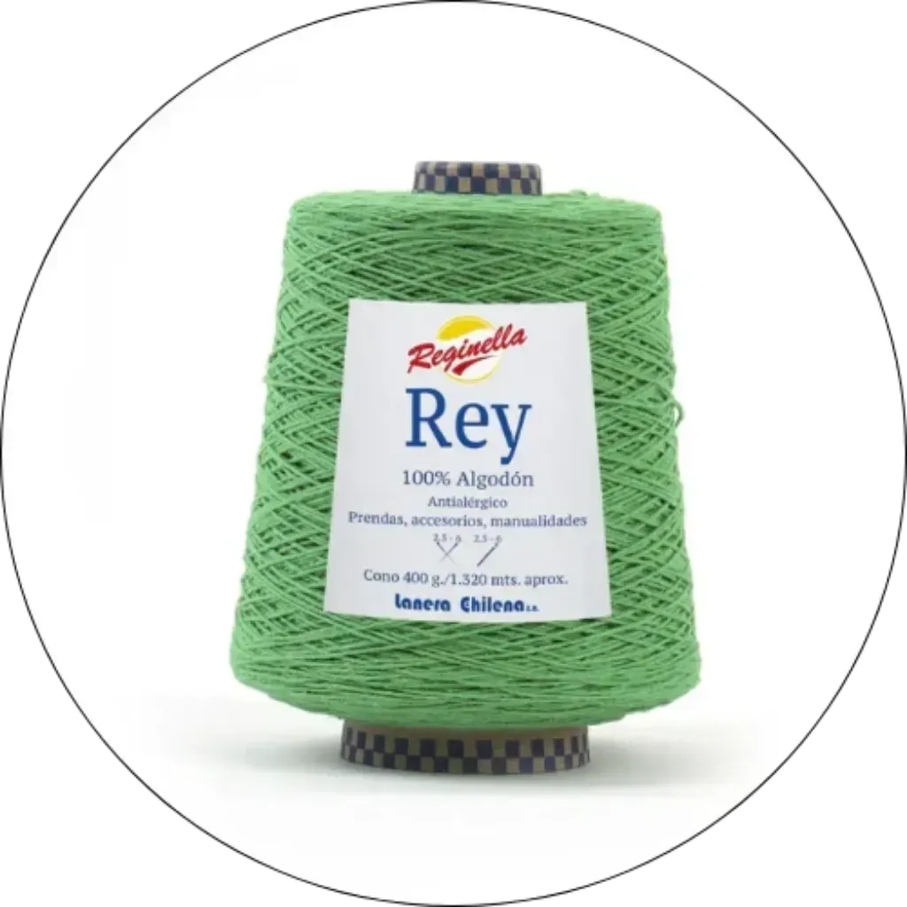 Cono de hilo de algodón Reginella Rey 100% antialérgico, color verde manzana vibrante, 400g, ideal para tejer. Suavidad.