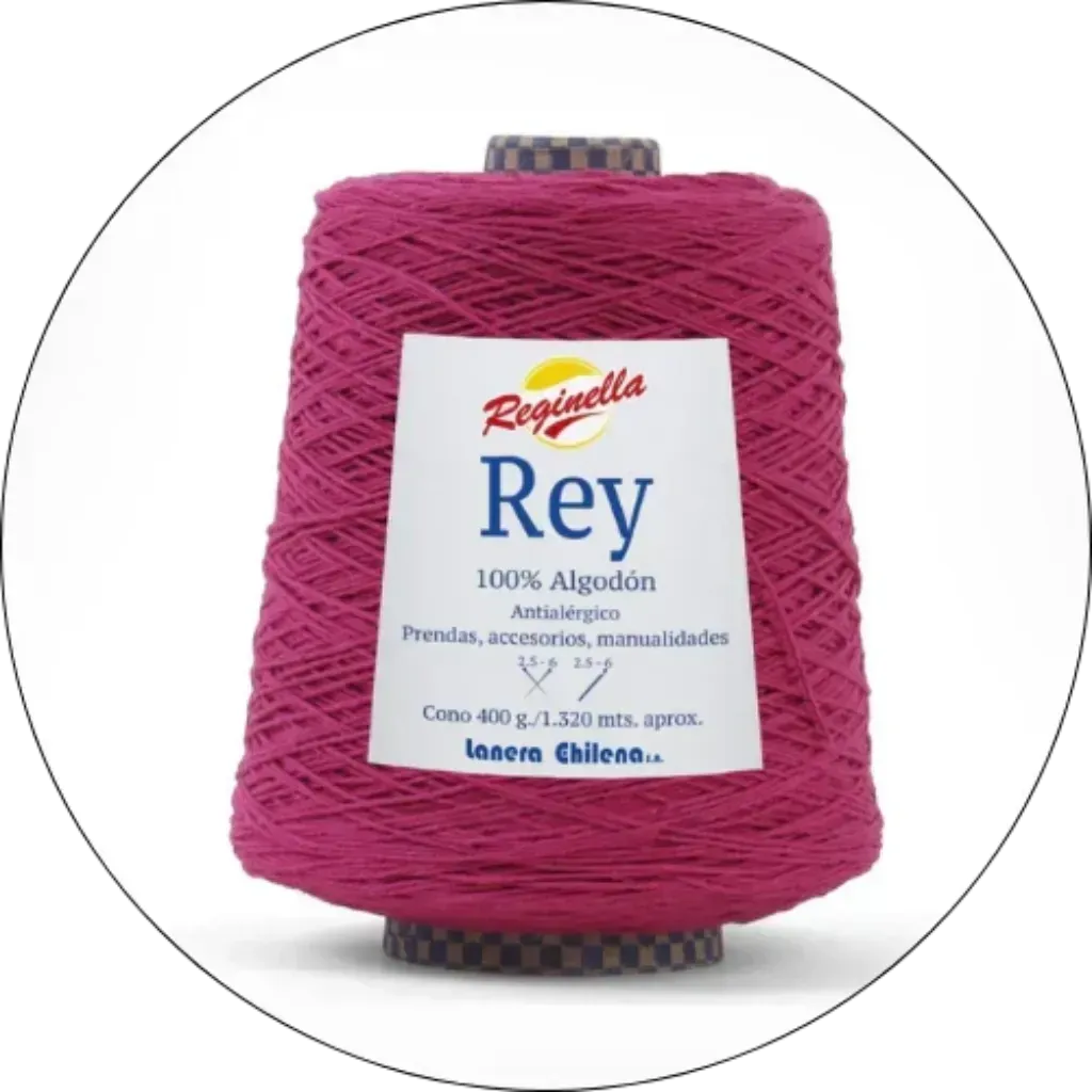 Cono de hilo de algodón Reginella Rey color fucsia intenso, 400g, 100% antialérgico, para tejer prendas y manualidades.