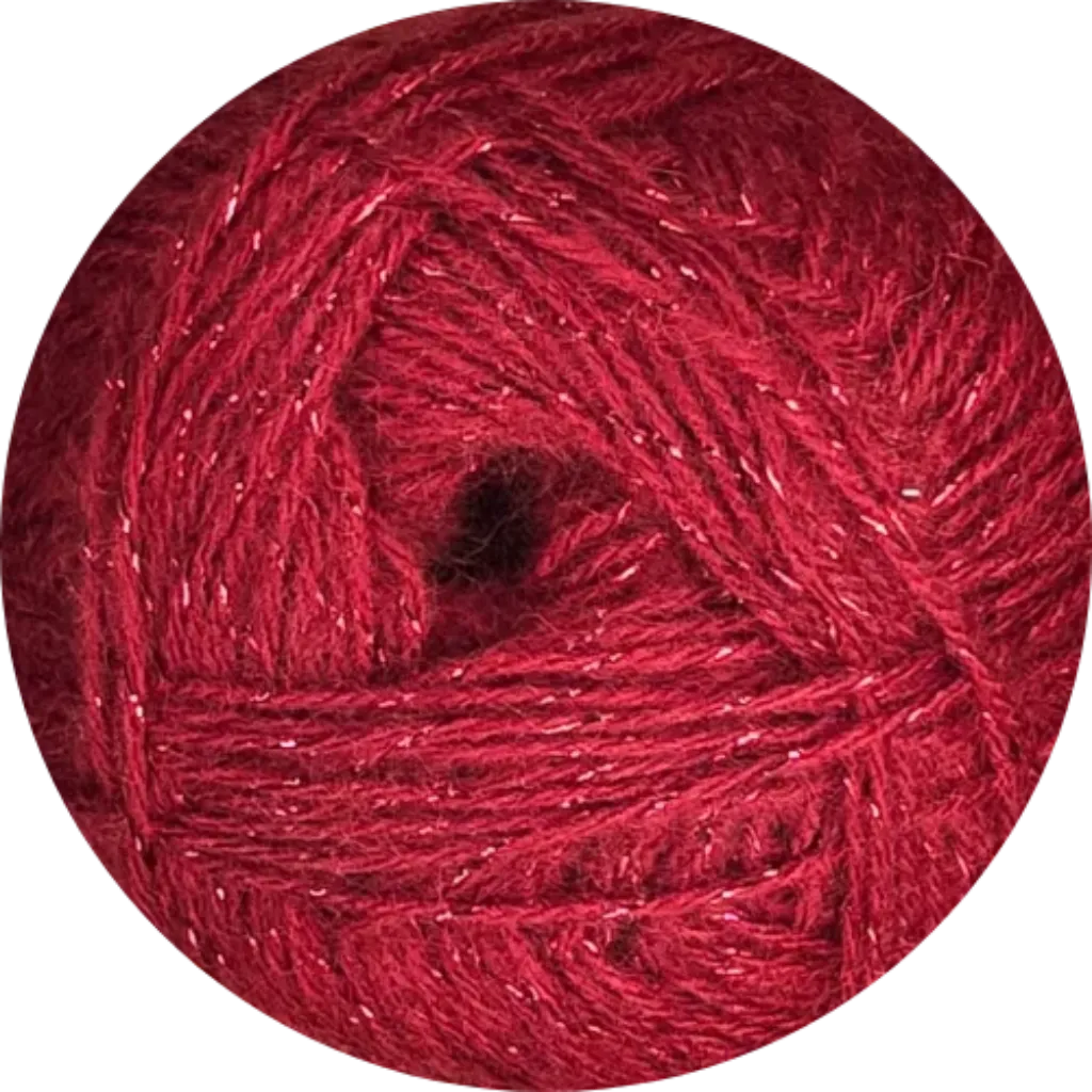Ovillo de lana roja brillante con destellos metalicos, mezcla acrilico y lana Angora Gold Simli de Alize