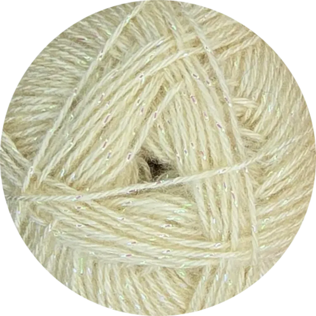 Ovillo de lana brillante Angora Gold Simli Alize color crema con destellos, mezcla de acrílico y lana ideal para tejidos.