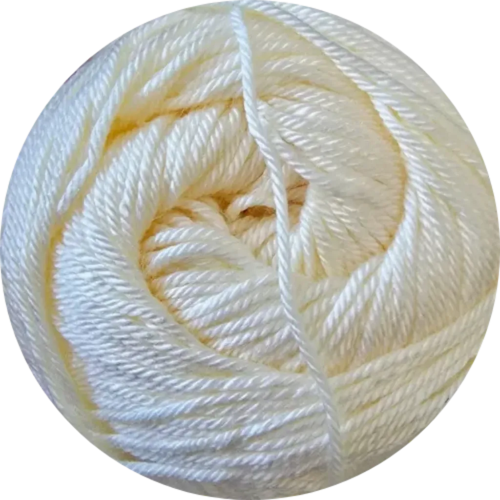 Ovillo de hilo sedoso Alize Diva color crema, 100% microfibra acrílica para tejido suave y brillante.