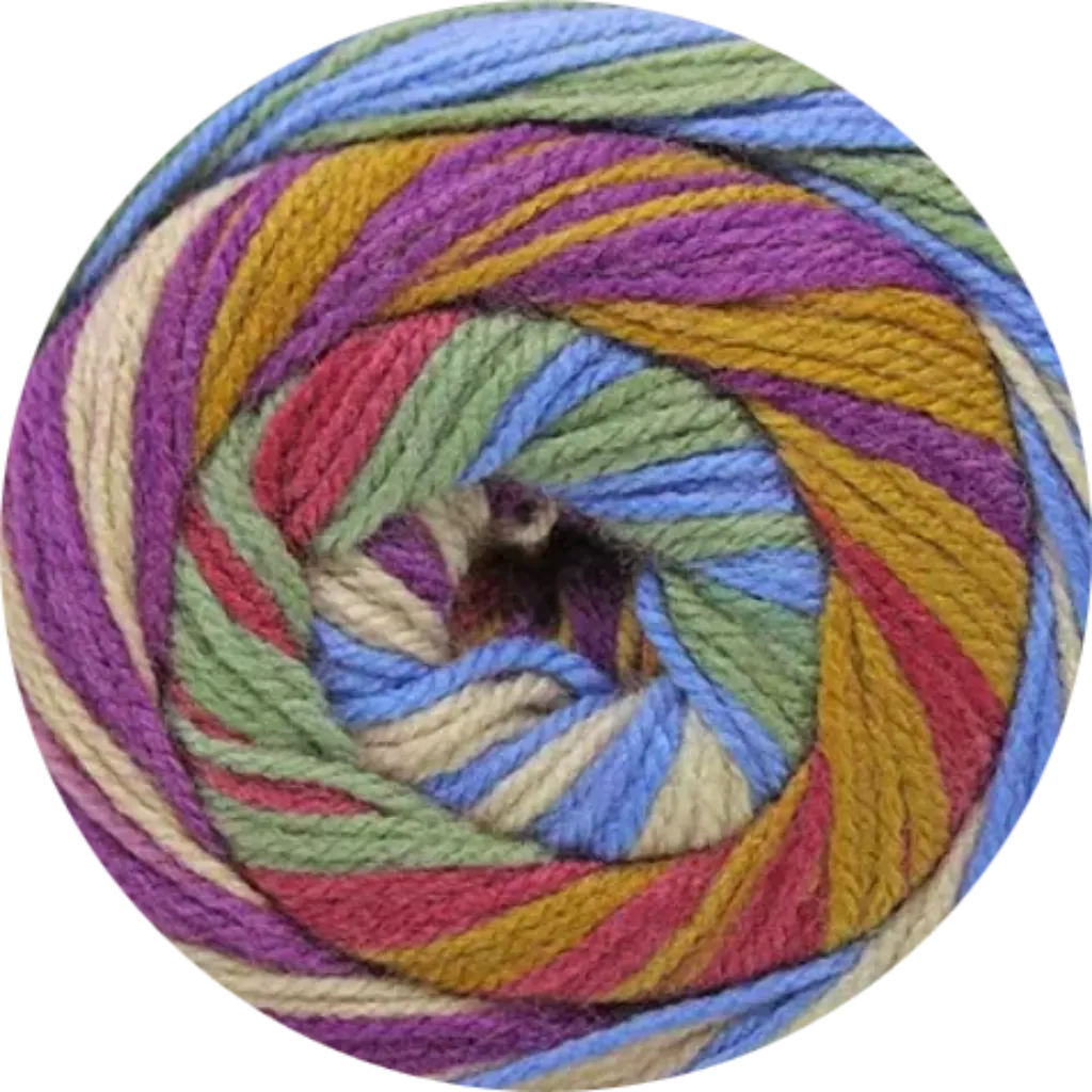 Ovillo de lana acrílica matizada suave, multicolor caleidoscopio: azul, morado, verde, amarillo, beige y rojo para tejer