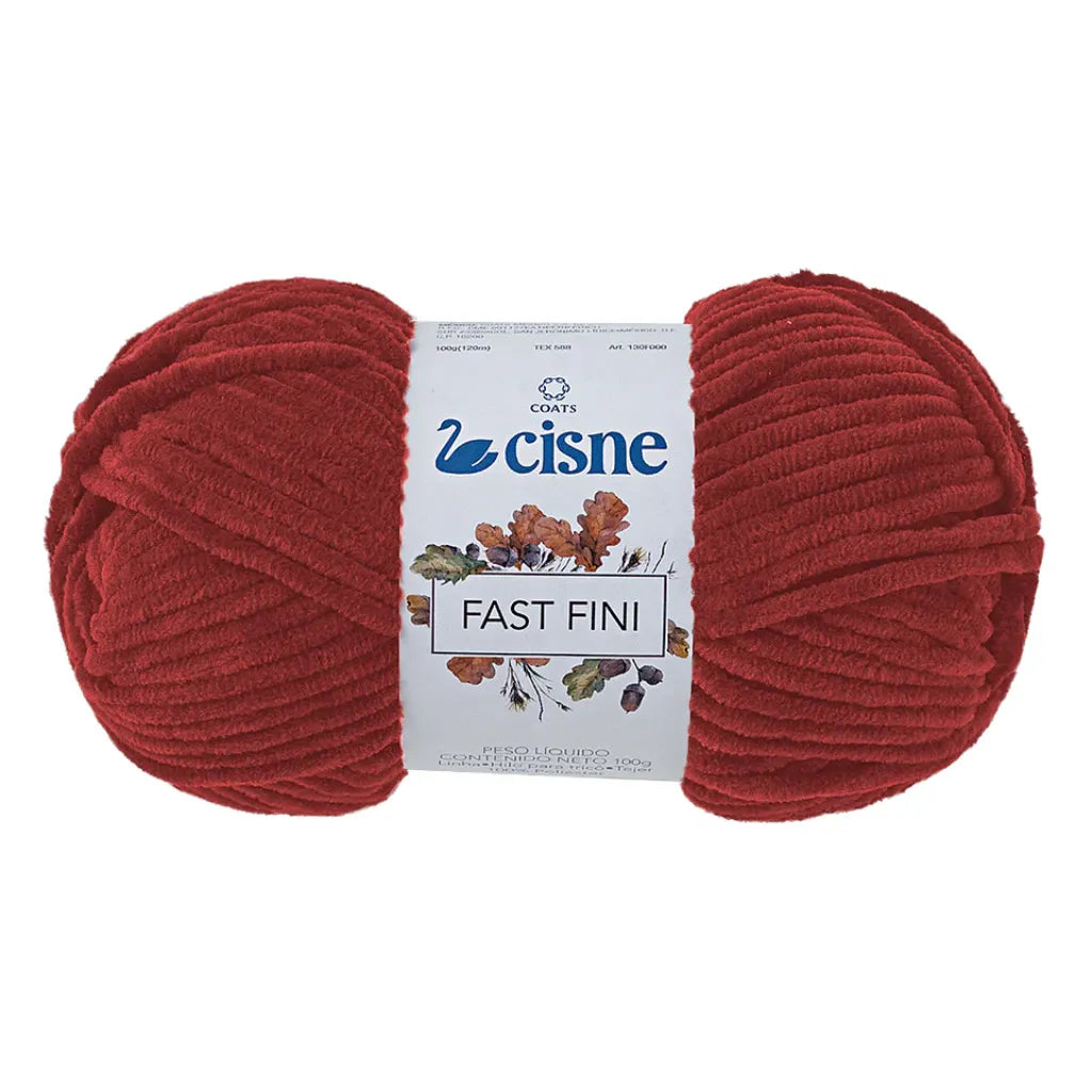 Ovillo de lana Cisne Fast Fini color rojo vibrante, 100% poliéster aterciopelado para tejido a crochet o palillos.