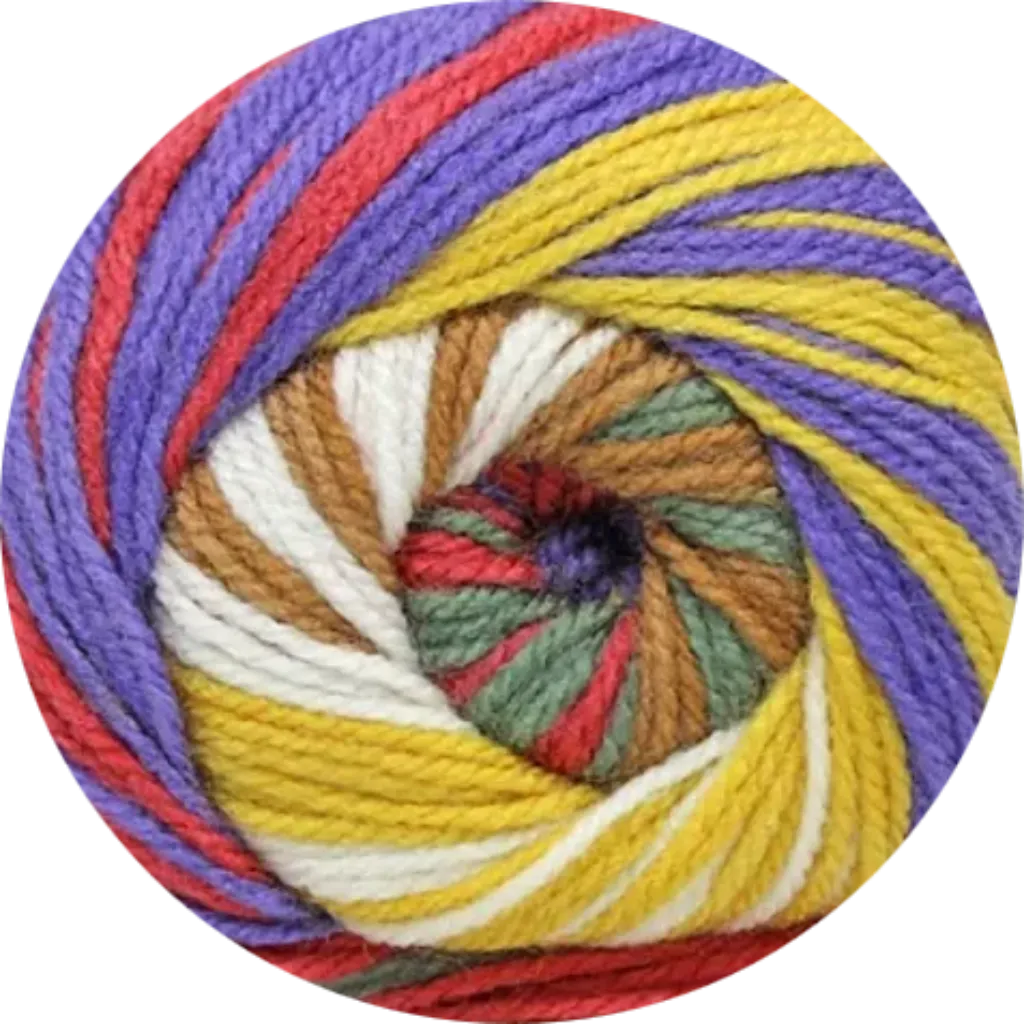 Ovillo de lana acrílica matizada Bocado de Petunia, 100% suave para tejer, colores morado, amarillo, rojo, blanco, verde y café.