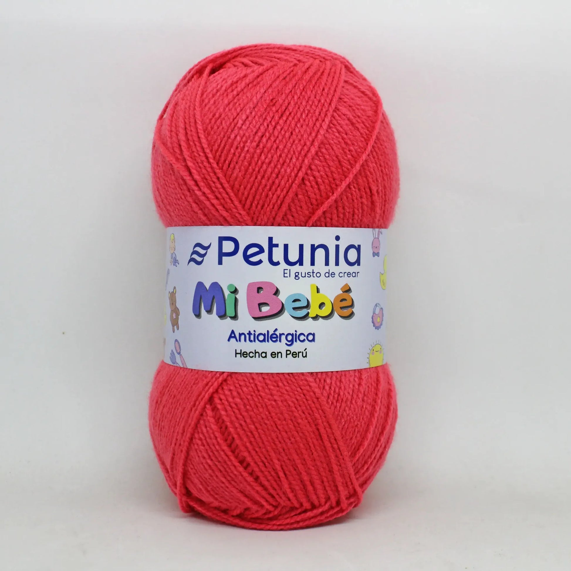 Ovillo de lana Petunia Mi Bebé 100% acrílico antialérgico, color coral vibrante, suave, ideal para tejidos de bebés, hecho en Perú.