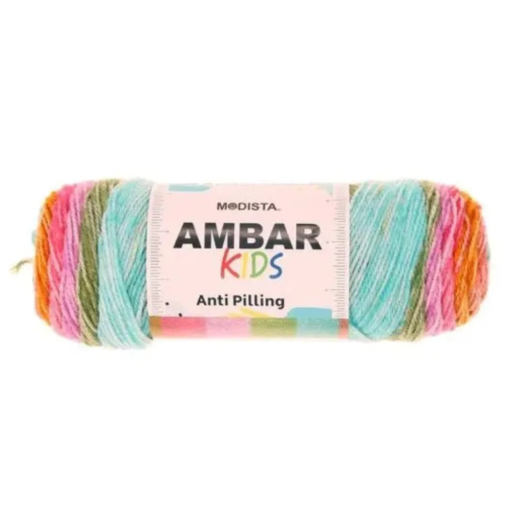 Ovillo de lana Modista Ambar Kids multicolor (rosado, naranja, verde, celeste) 100% acrílico anti-pilling suave para bebé