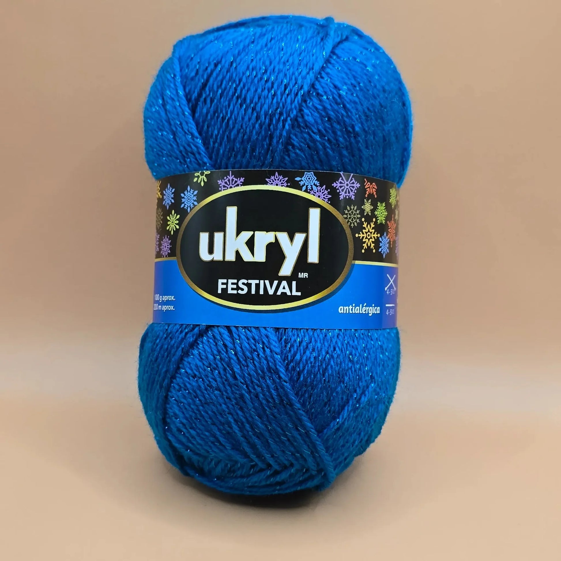 Ovillo de lana Ukryl Festival azul brillante con lúrex, ideal para tejidos, hipoalergénica, 100g.