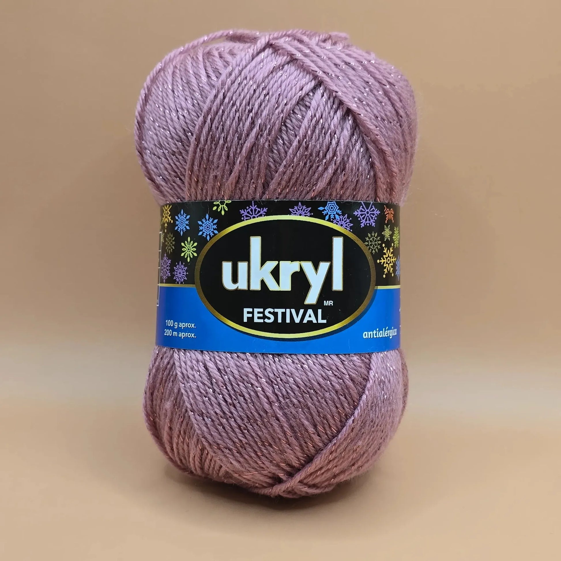 Ovillo de lana Ukryl Festival color lila brillante con hebras de lurex plateadas, 100g, hipoalergenica para tejer