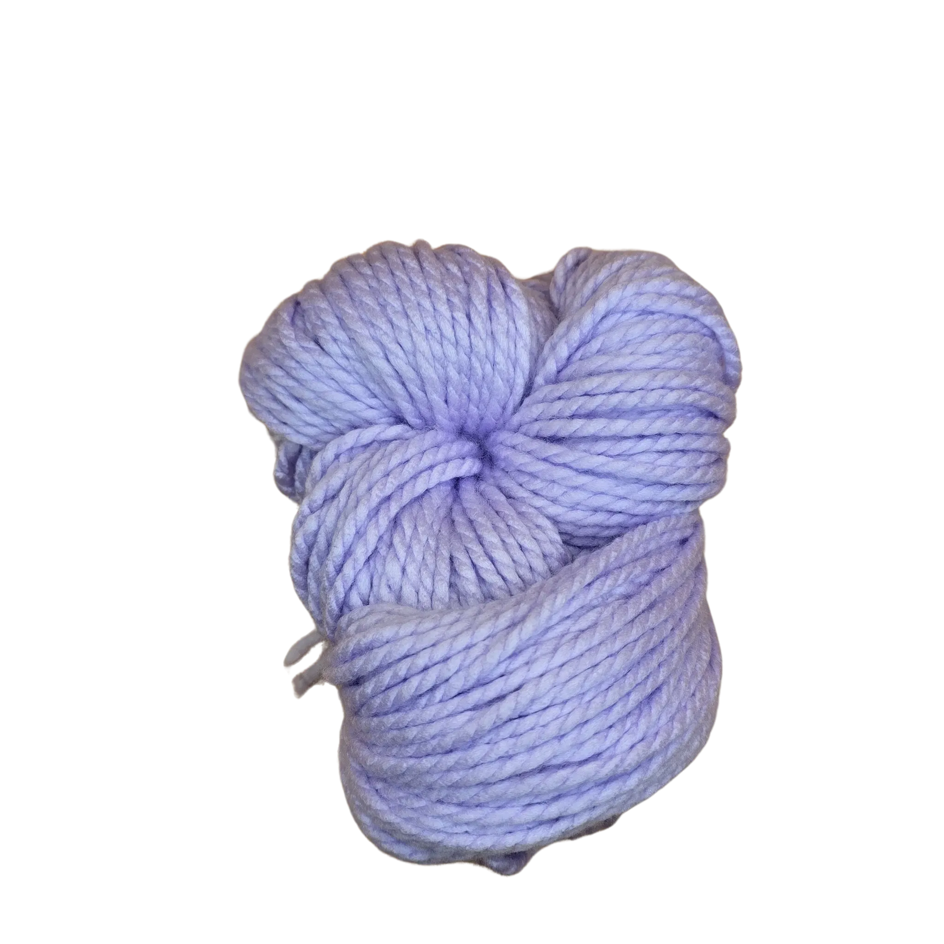 Madeja de lana acrílica suave color lavanda claro para tejer a mano. Hilo grueso ideal para diversos proyectos.