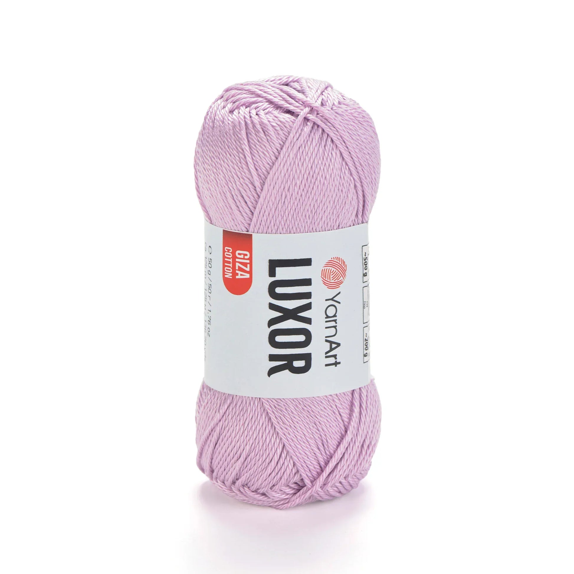 Ovillo de hilo YarnArt Luxor de algodon mercerizado color lila claro, 50g, ideal para proyectos de tejido y crochet.