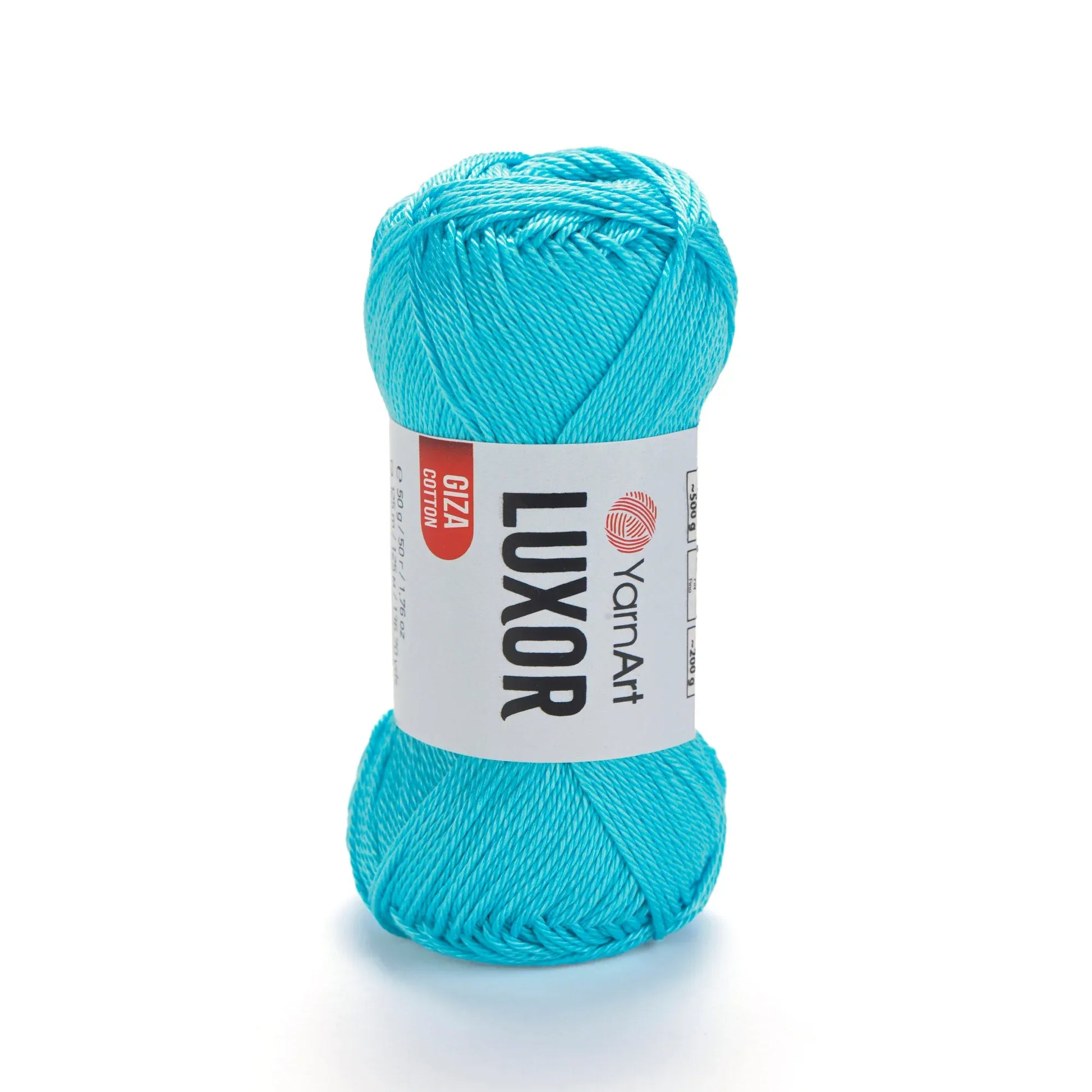 Ovillo de hilo YarnArt Luxor 100% algodón Giza mercerizado en color turquesa vibrante, ideal para proyectos de tejido y crochet.