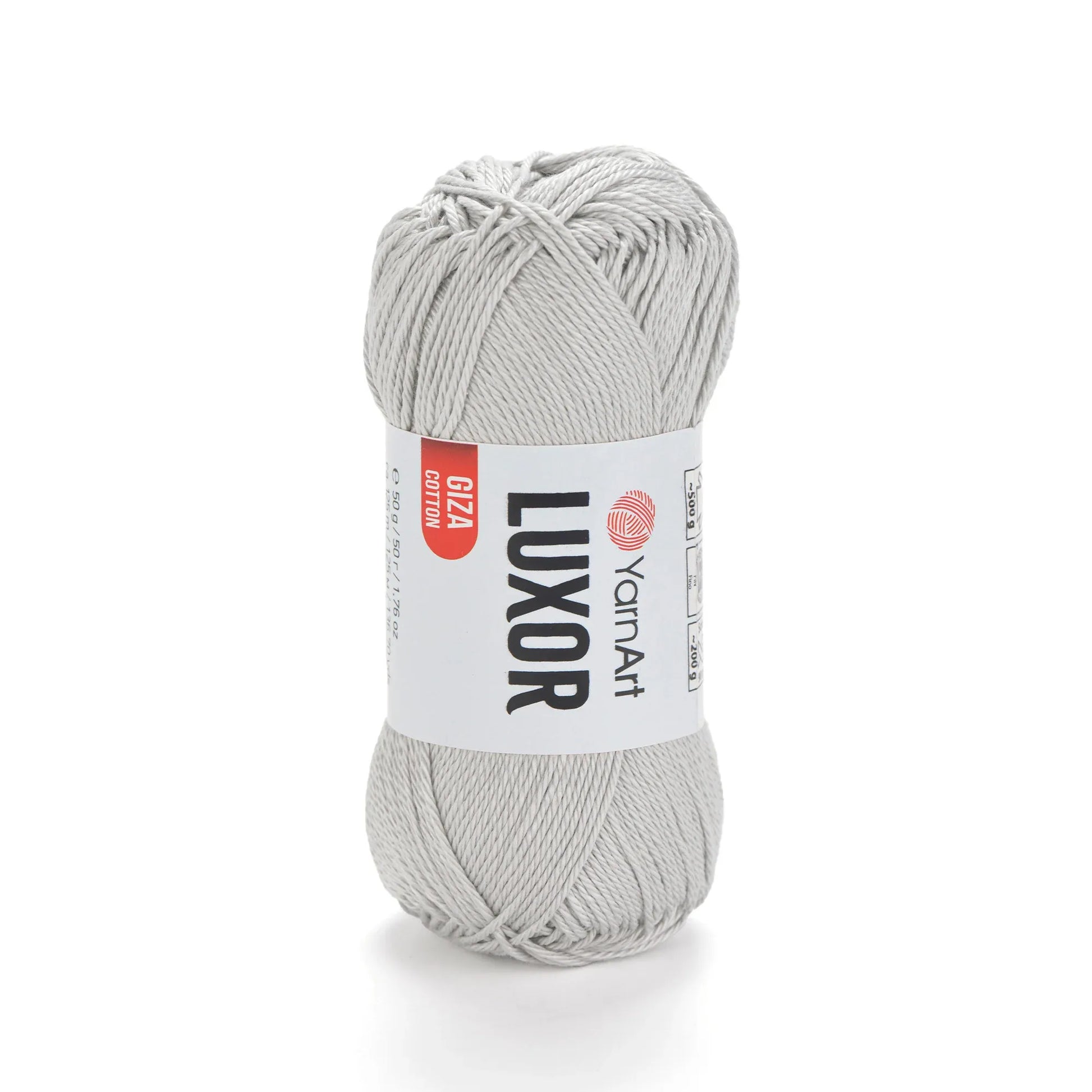 Ovillo de hilo YarnArt Luxor de algodón Giza mercerizado, color gris claro, ideal para proyectos de tejido a crochet y dos agujas.