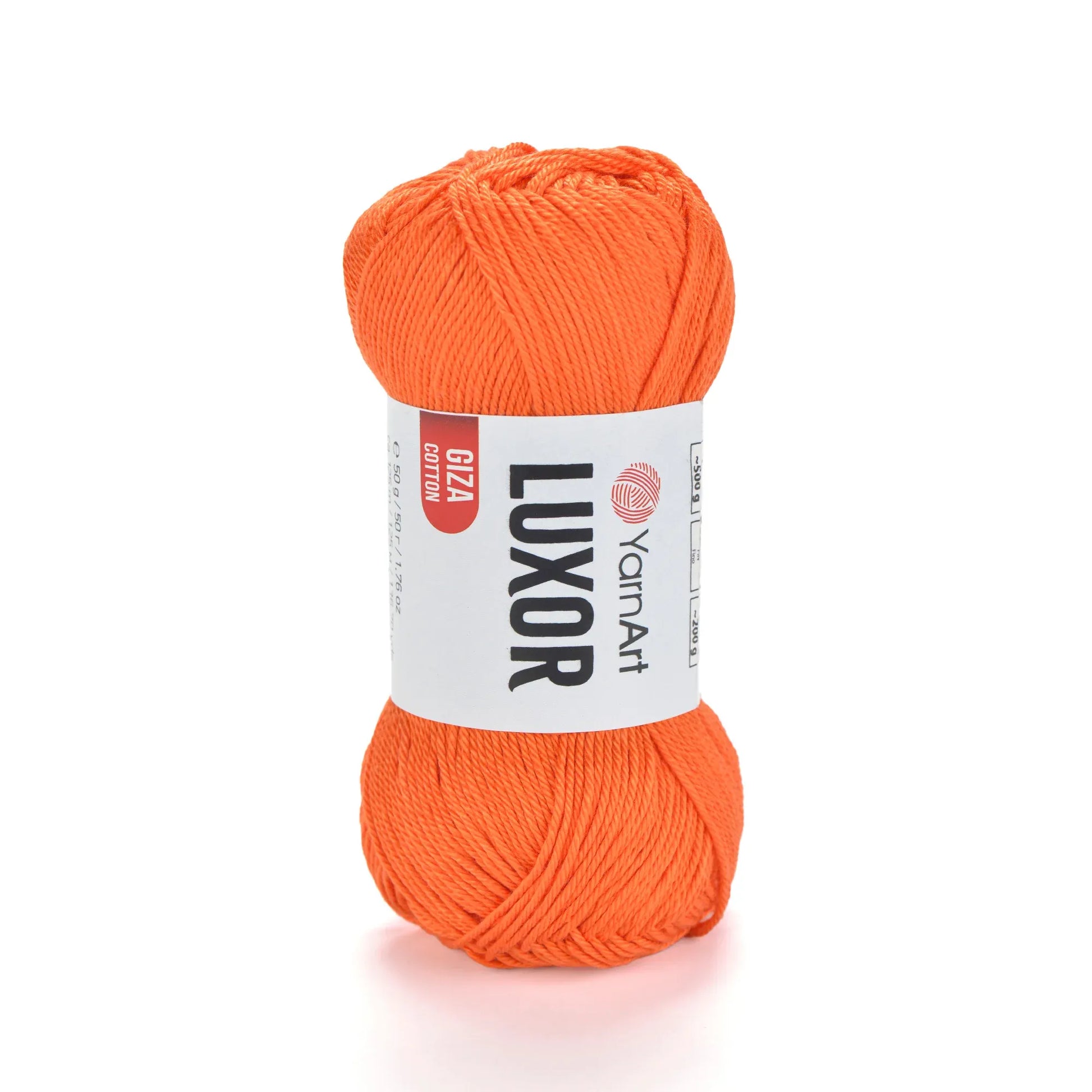 Ovillo de hilo YarnArt Luxor 100% algodón Giza mercerizado, color naranja brillante, ideal para tejidos a crochet y palillo.