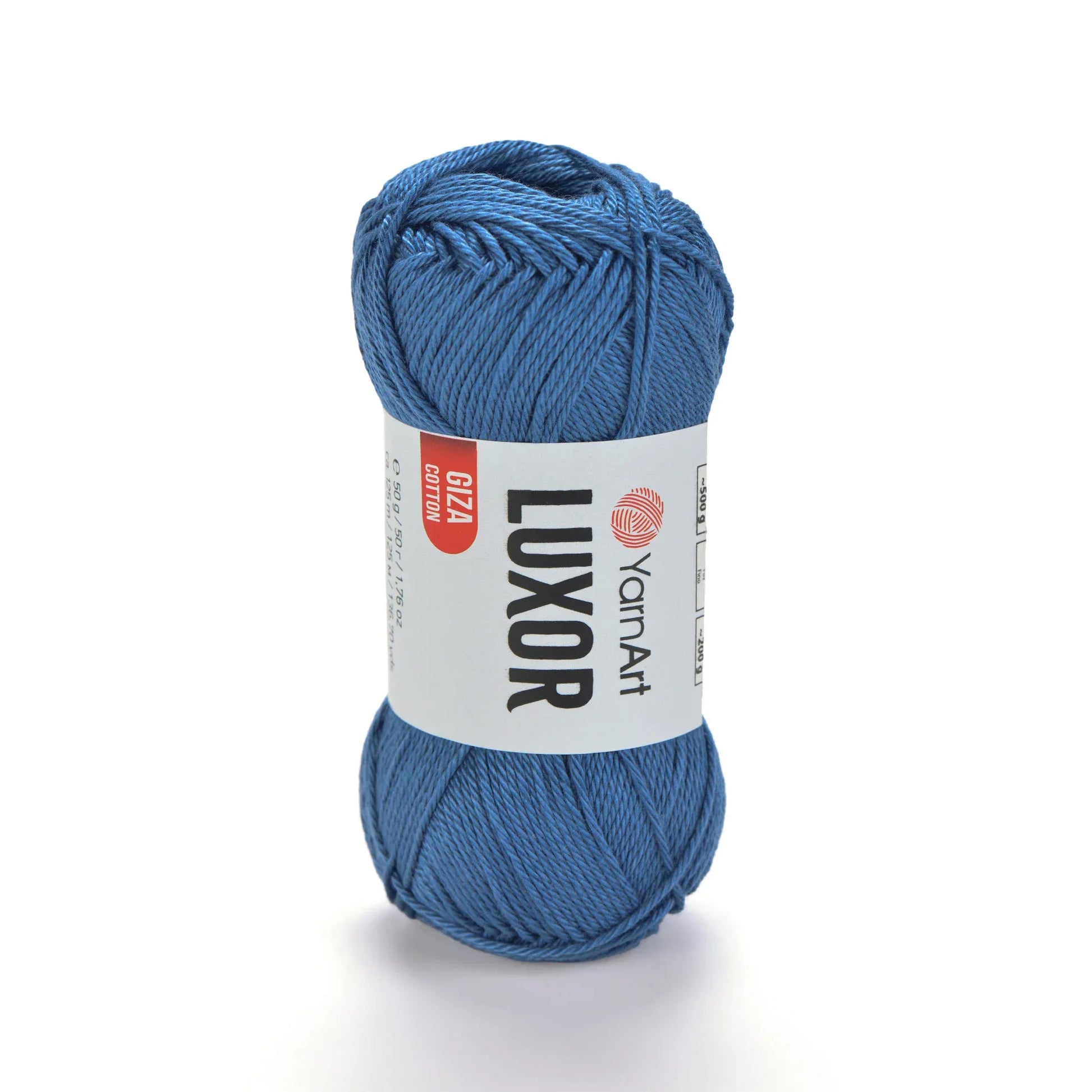 Ovillo de hilo YarnArt Luxor 100% algodón Giza mercerizado color azul, para proyectos de tejido a crochet y dos agujas. Suave y brillante.