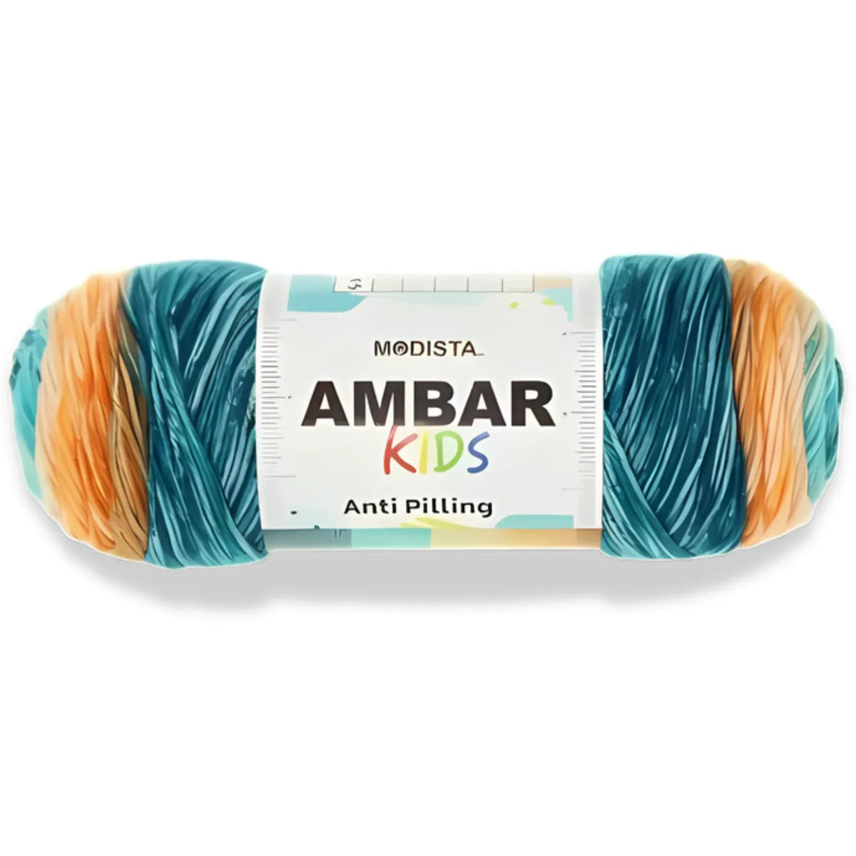 Ovillo de lana acrílica Modista Ambar Kids multicolor (turquesa y naranja) suave, hipoalergénico y anti-pilling para bebé.