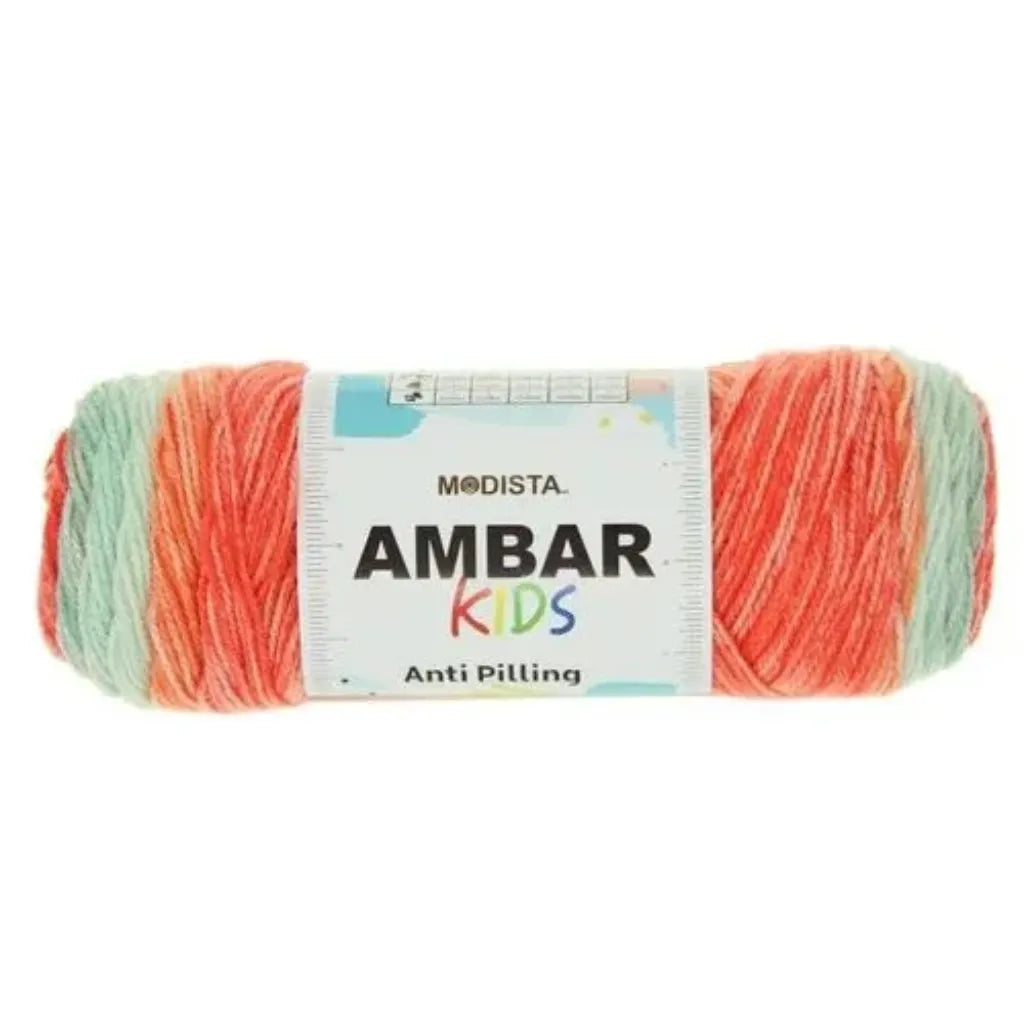 Ovillo de lana Modista Ambar Kids multicolor (naranja, coral, verde menta) 100% acrílico anti-pilling suave e hipoalergénico para bebé.