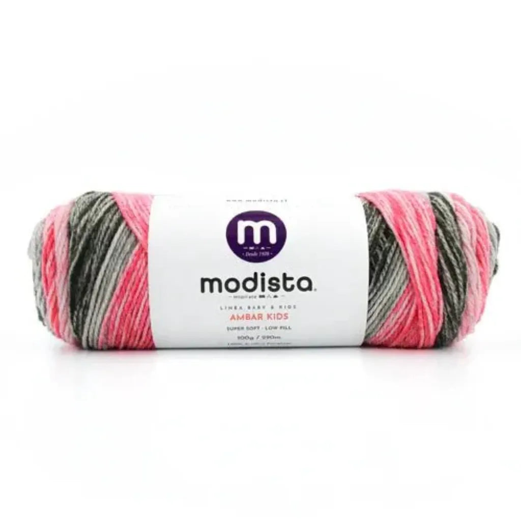 Ovillo de lana Modista Ámbar Kids multicolor (rosado, gris, negro) de acrílico suave e hipoalergénico para bebé