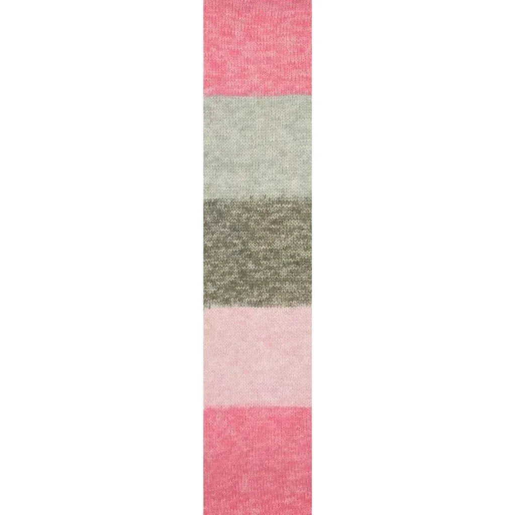 Muestra de tejido acrílico a rayas: rosa, gris claro, verde oliva. Suave e hipoalergénico para bebés.