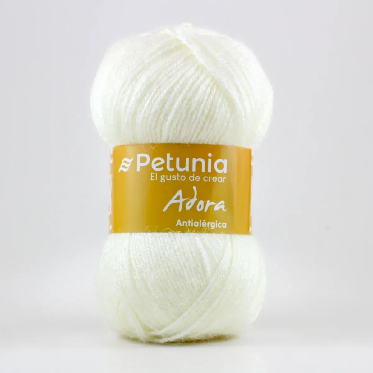 Ovillo de lana Petunia Adora blanco antialergica, 100g, mezcla de acrilico y nylon, ideal para tejer prendas suaves.
