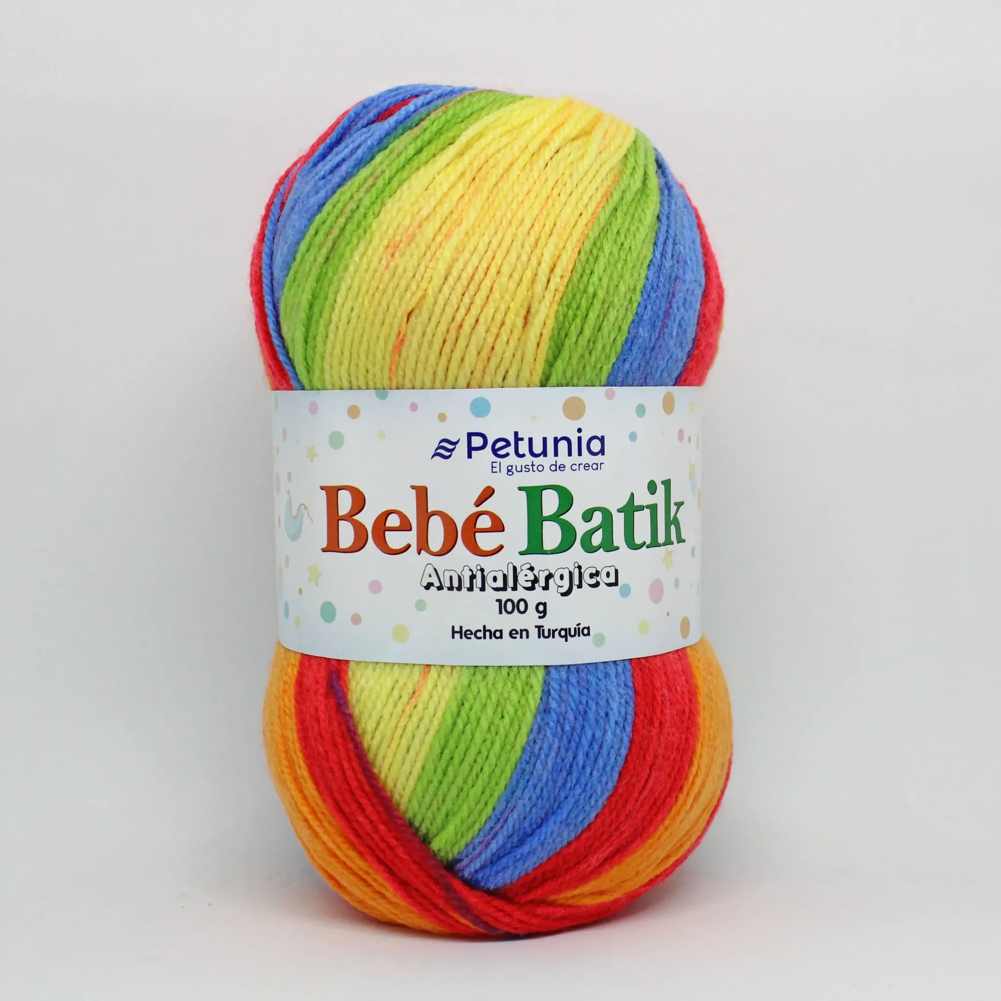 Ovillo de lana acrílica Petunia Bebé Batik, multicolor arcoíris, suave e hipoalergénica, 100g, para tejido infantil.