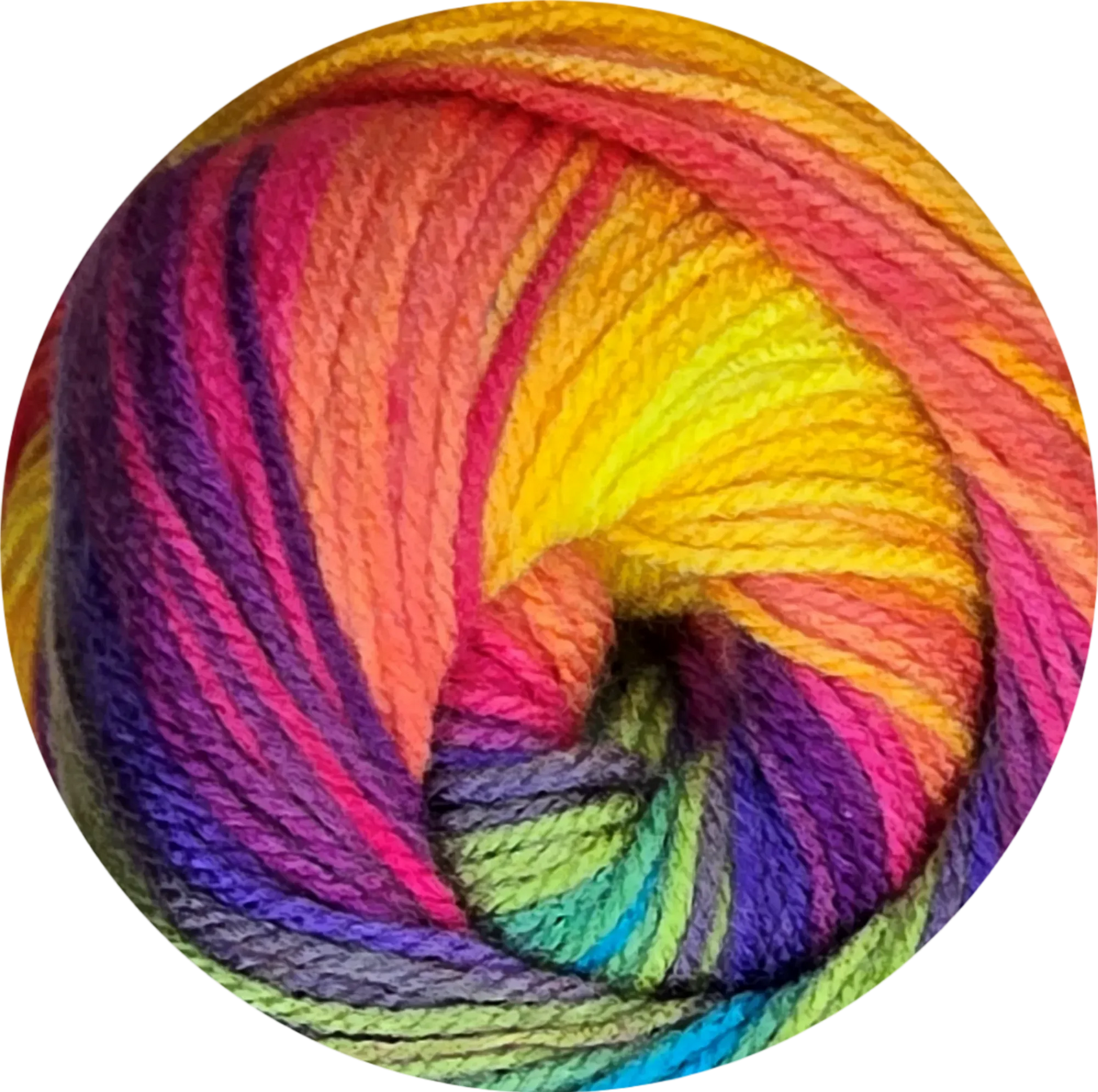 Ovillo de lana 100% acrílico suave con diseño batik de colores vibrantes tipo arcoíris para tejer.