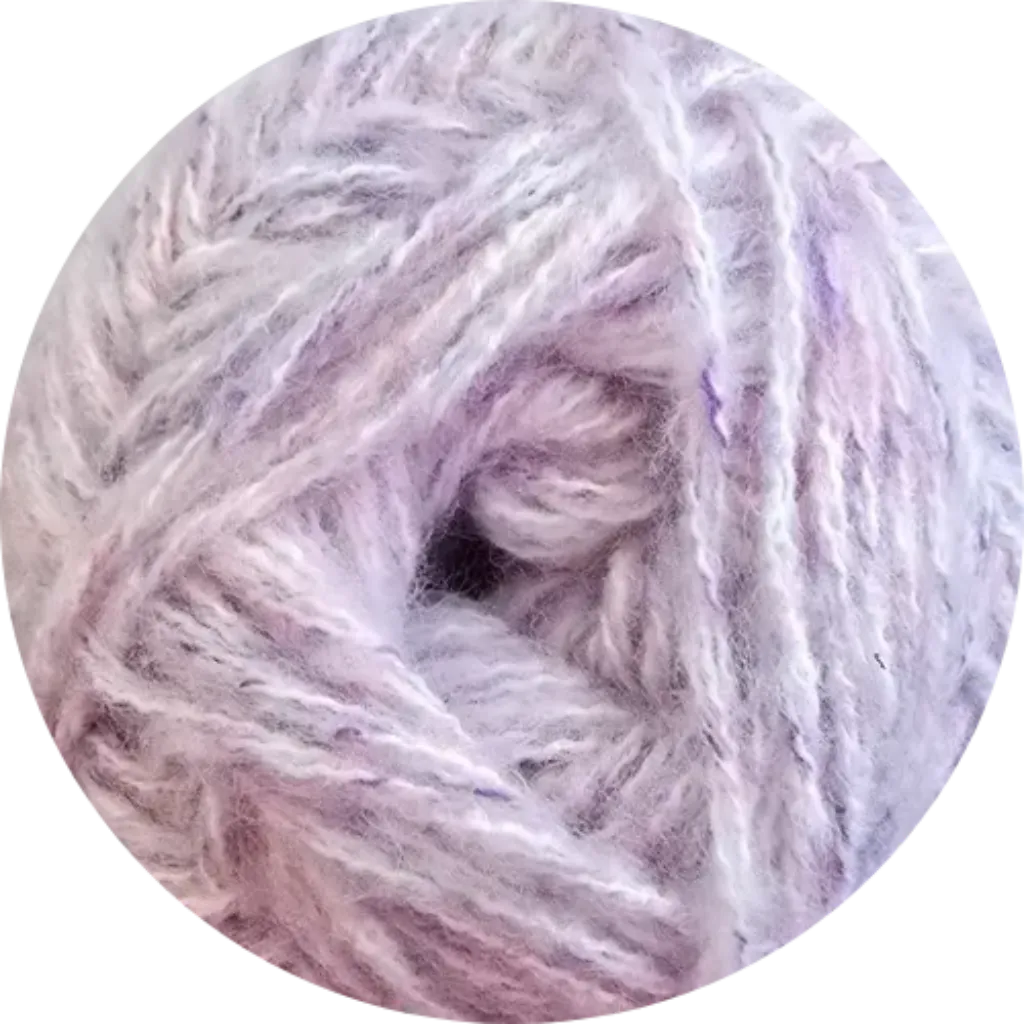 Ovillo de lana Samantha Reginella matizado lila blanco rosado 100% poliéster textura suave