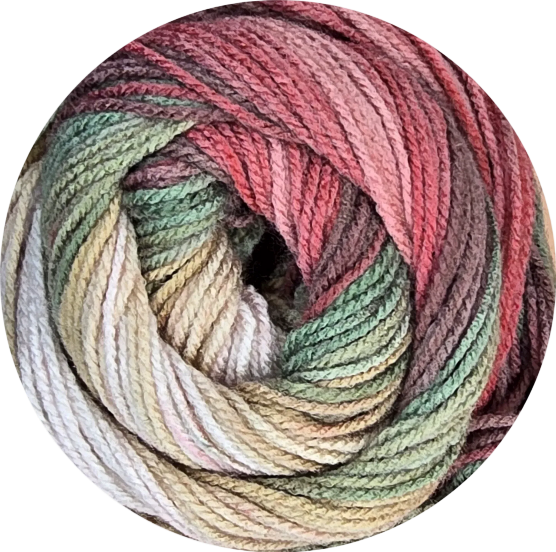 Ovillo de lana acrílica Petunia Boom Batik multicolor, tonos rosa, verde y beige, suave y vibrante