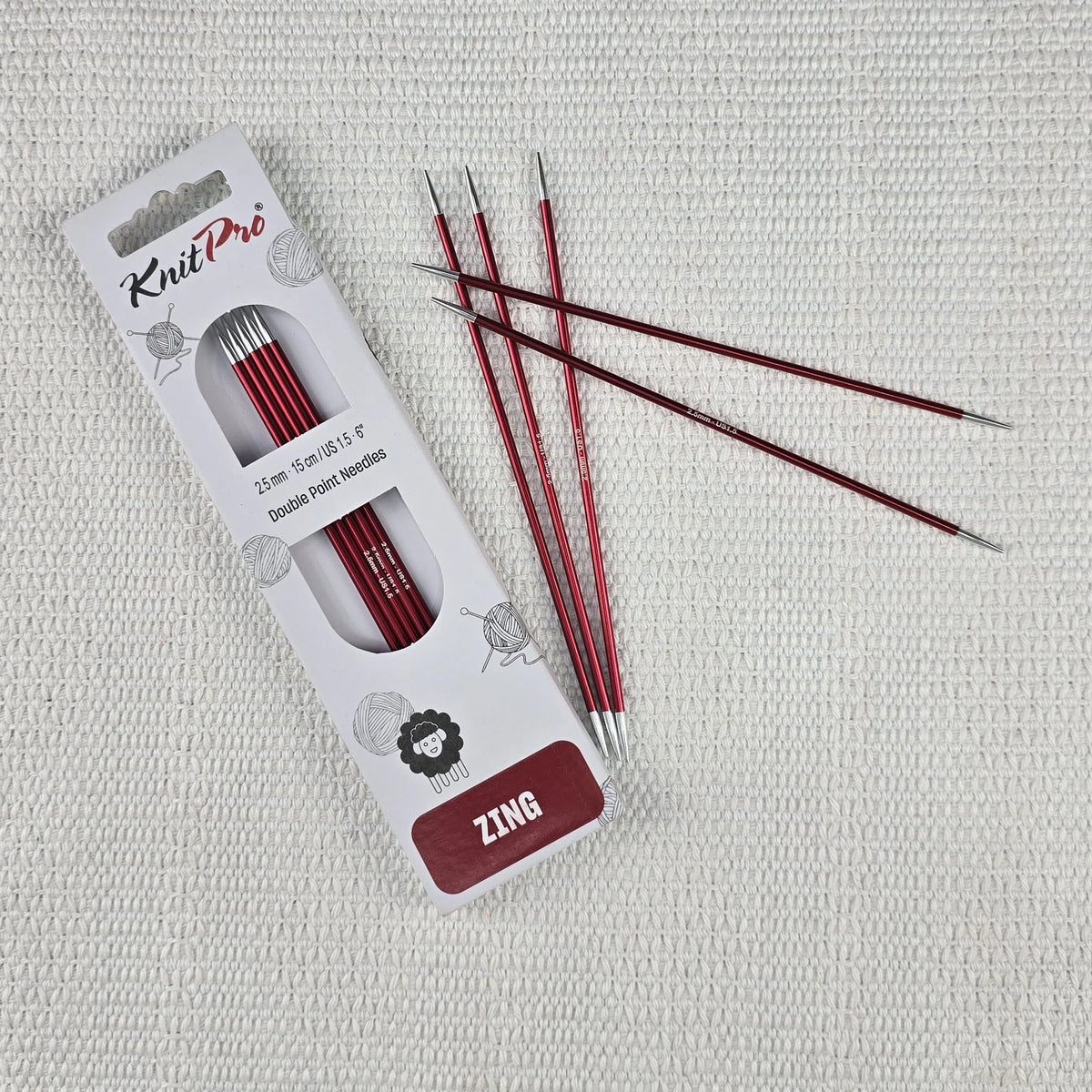 Palillos de Doble Punta Zing de Knit Pro 15 cm – Set de 5 - Color 2.5mm