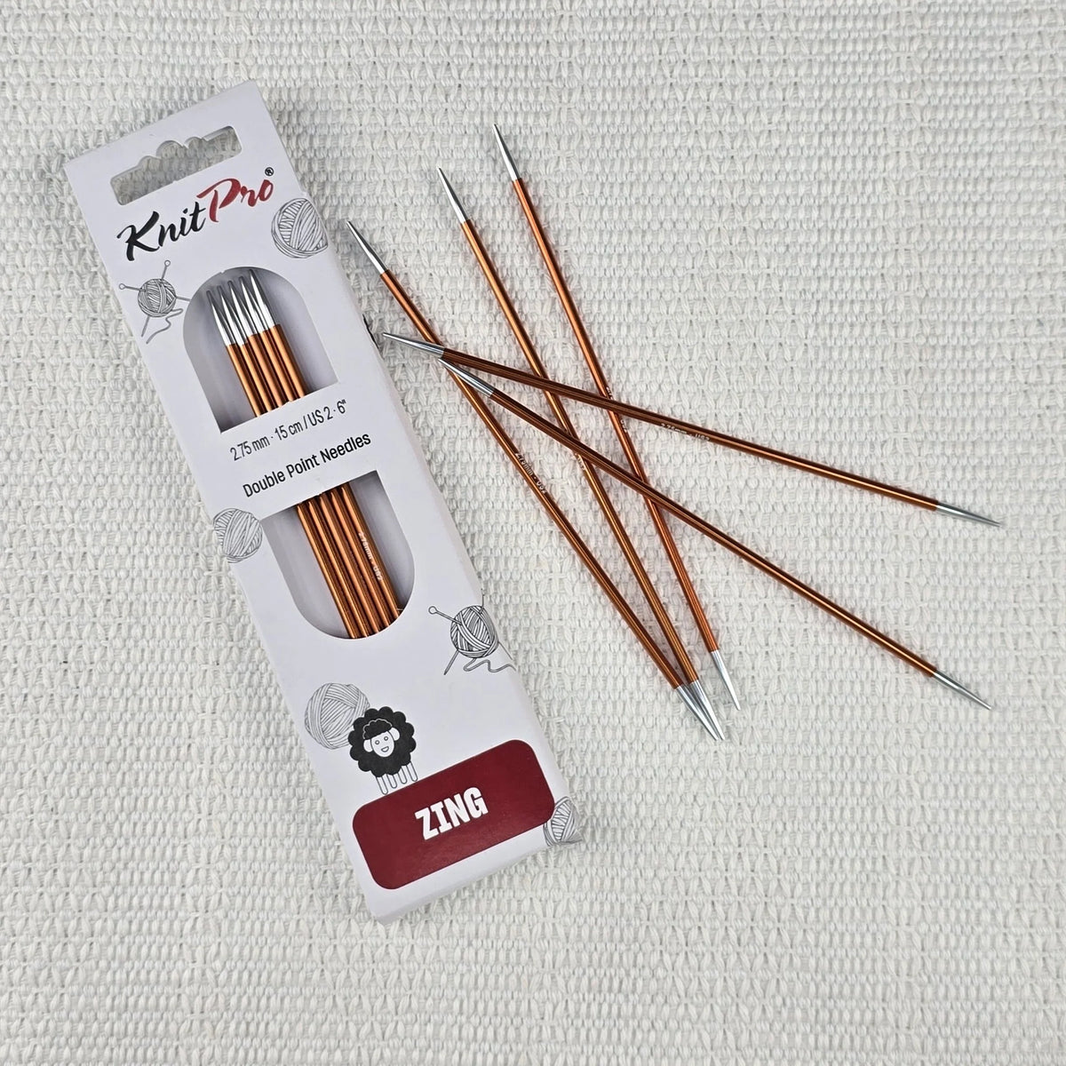 Palillos de Doble Punta Zing de Knit Pro 15 cm – Set de 5 - Color 2.75mm