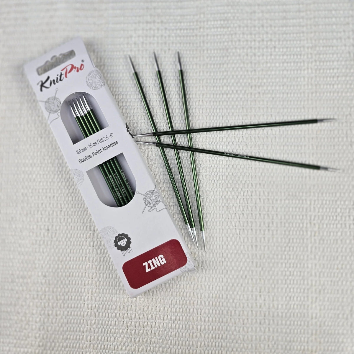 Palillos de Doble Punta Zing de Knit Pro 15 cm – Set de 5 - Color 3.0mm