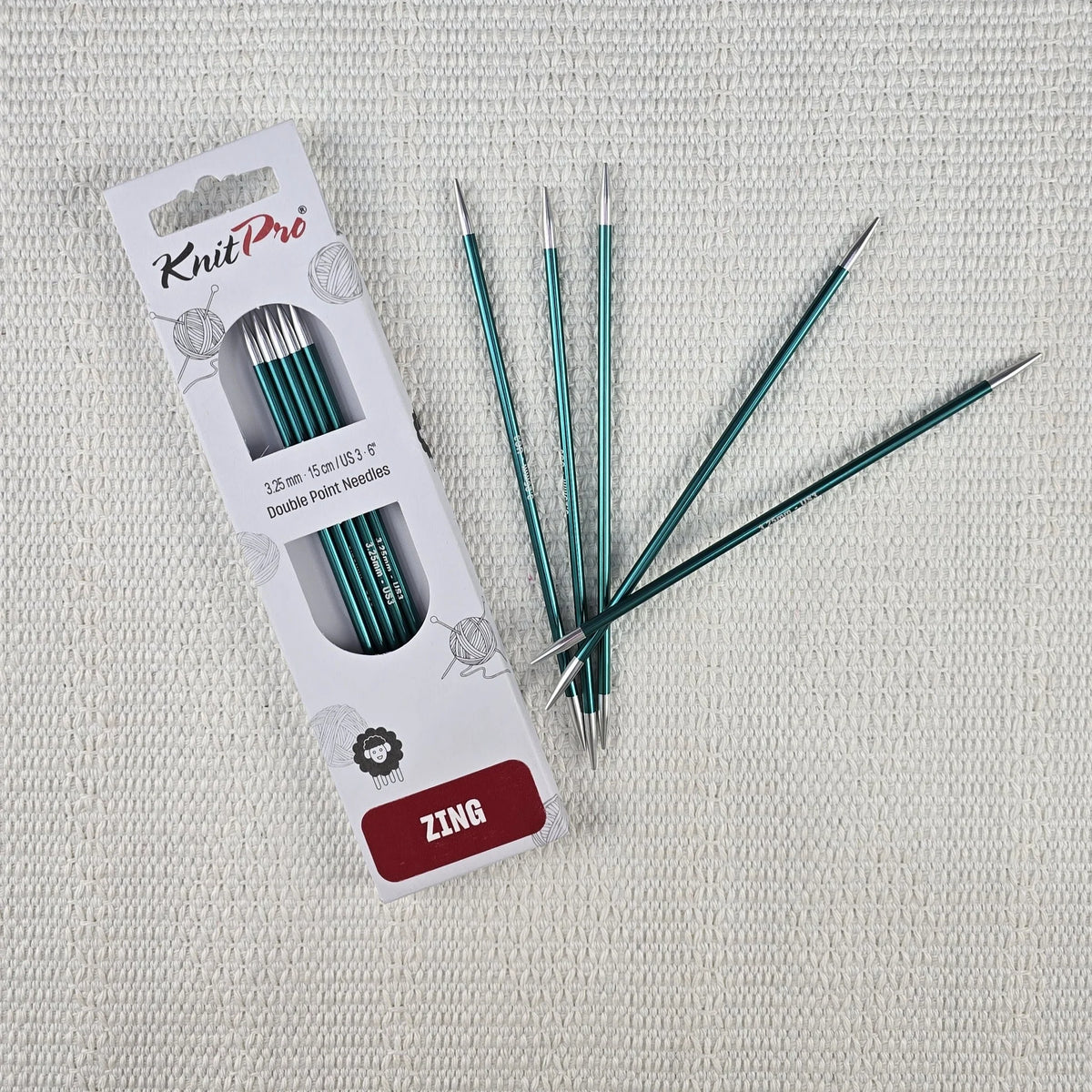 Palillos de Doble Punta Zing de Knit Pro 15 cm – Set de 5 - Color 3.25mm
