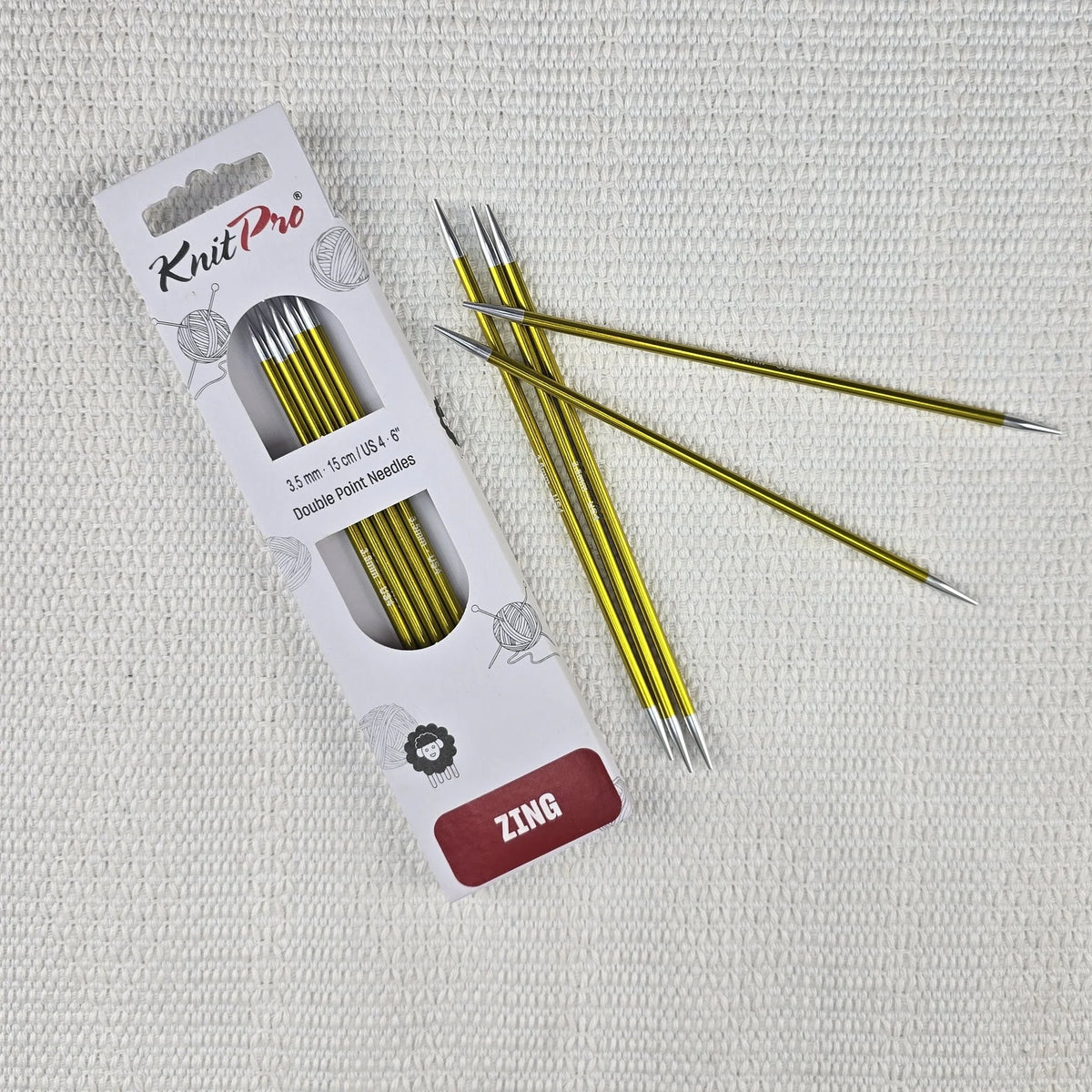 Palillos de Doble Punta Zing de Knit Pro 15 cm – Set de 5 - Color 3.5mm