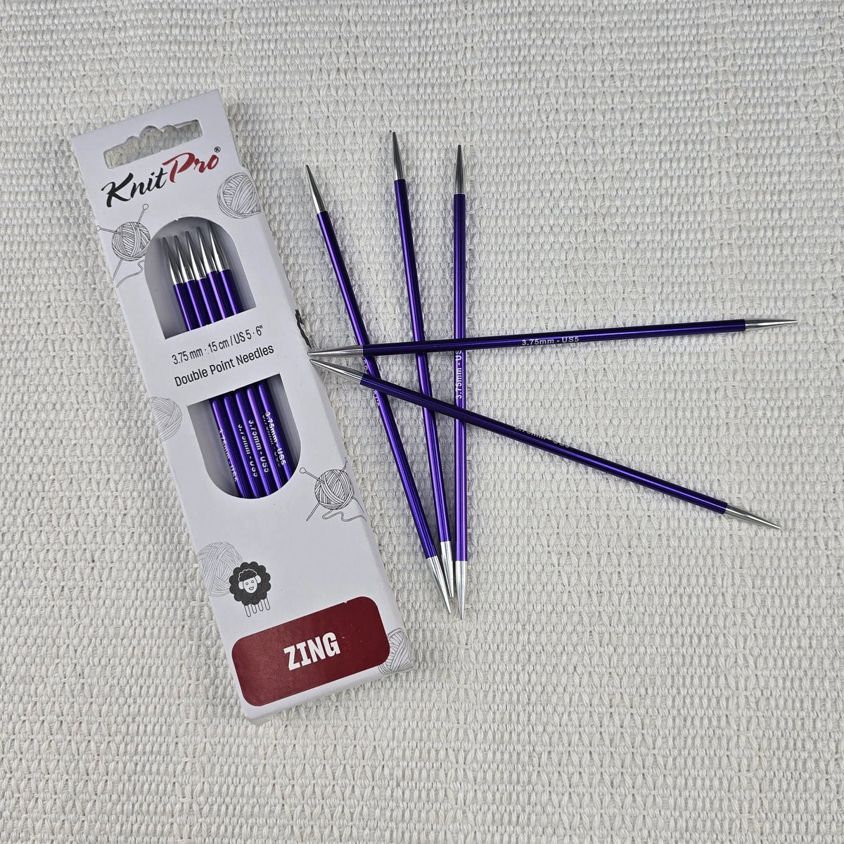 Palillos de Doble Punta Zing de Knit Pro 15 cm – Set de 5 - Color 3.75mm