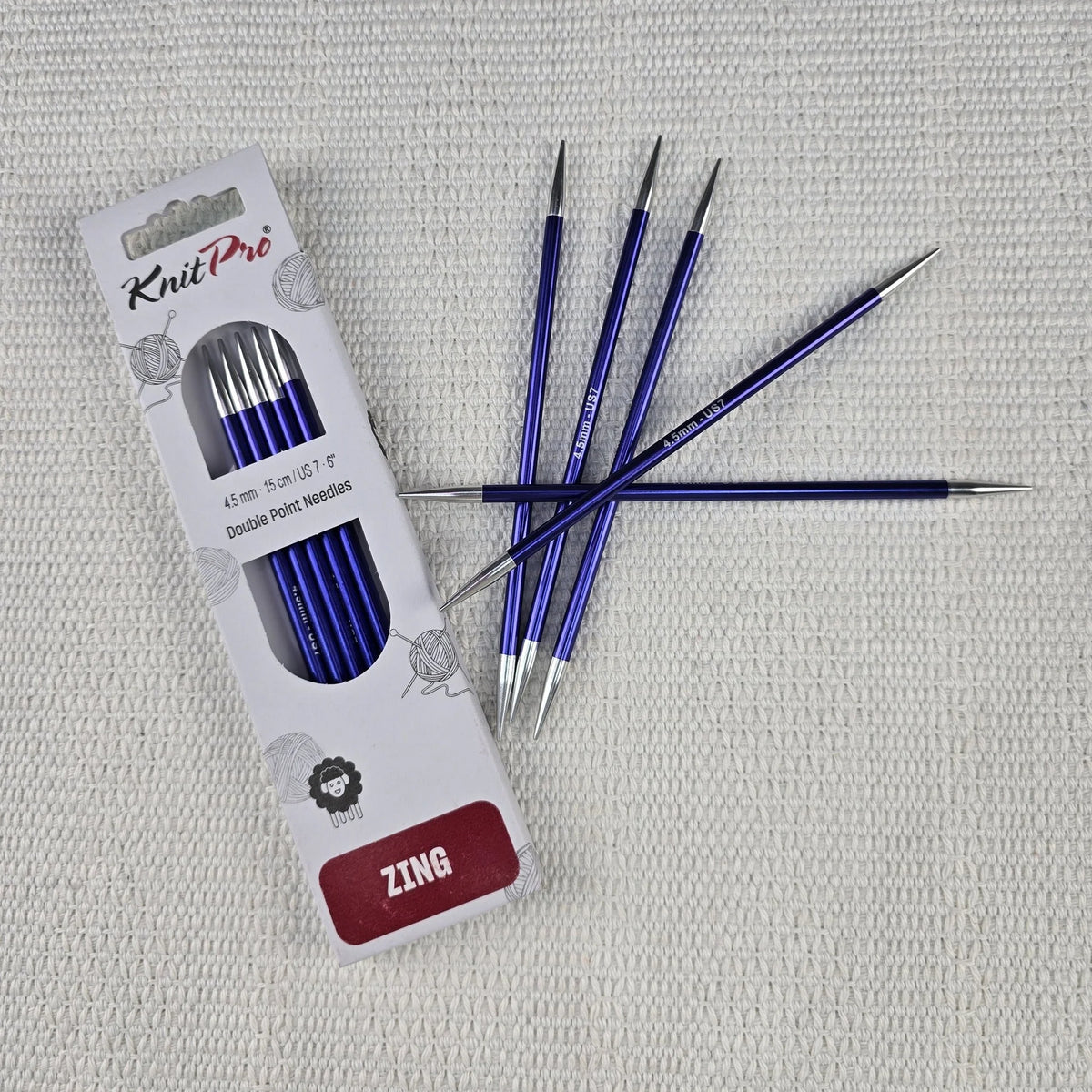 Palillos de Doble Punta Zing de Knit Pro 15 cm – Set de 5 - Color 4.5mm