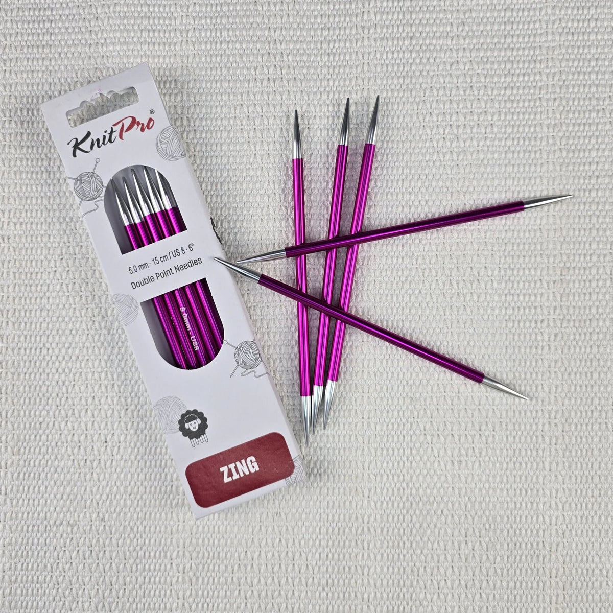 Palillos de Doble Punta Zing de Knit Pro 15 cm – Set de 5 - Color 5.0mm