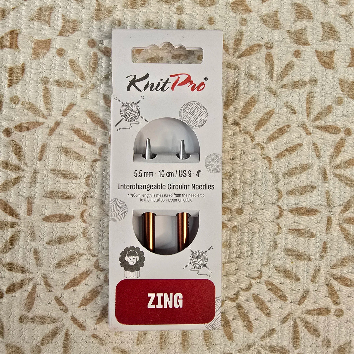 Palillos Intercambiables Zing de Knit Pro 10 cm – Cortos para Gorros y Mangas - Color 5.5mm