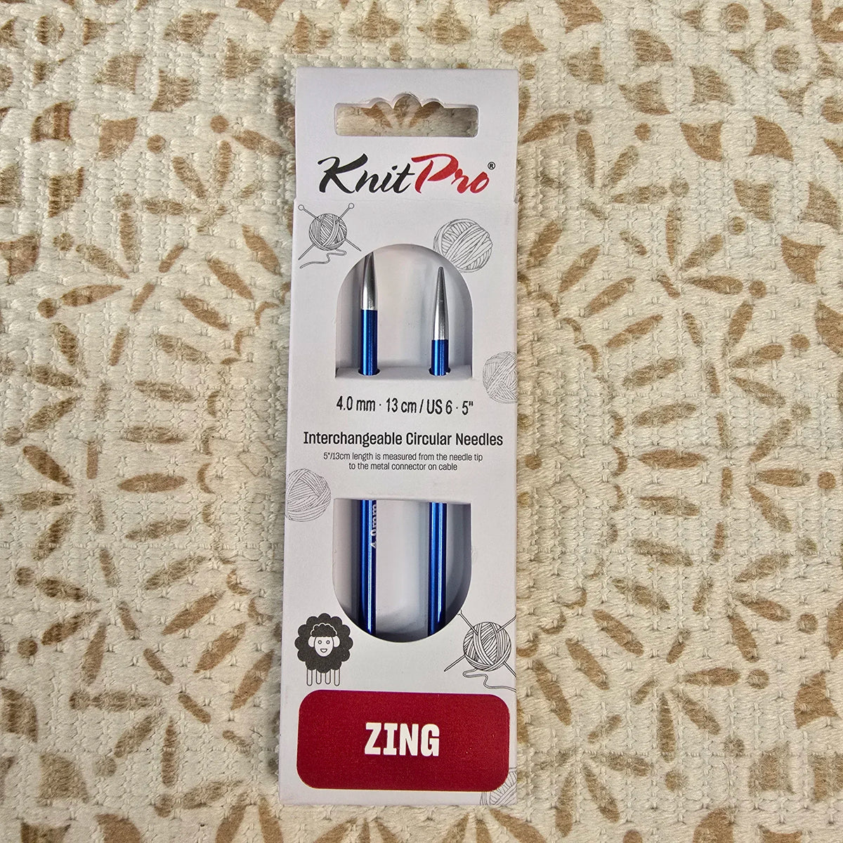 Palillos Intercambiables Zing de Knit Pro 13 cm – Largo Estándar - Color 4.0mm
