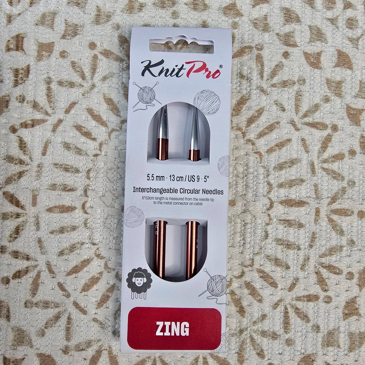Palillos Intercambiables Zing de Knit Pro 13 cm – Largo Estándar - Color 5.5mm