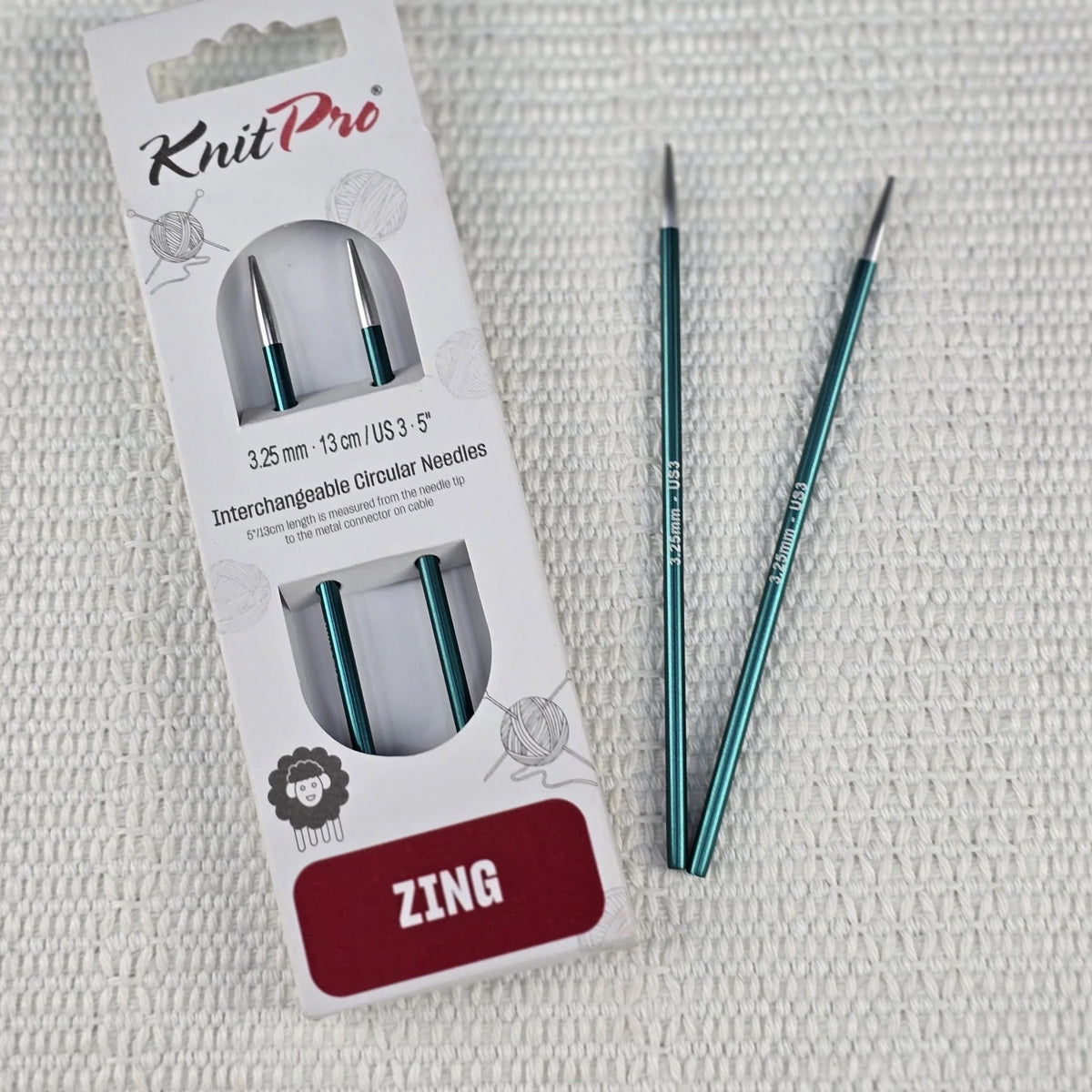 Palillos Intercambiables Zing de Knit Pro 13 cm – Largo Estándar - Color 3.25mm