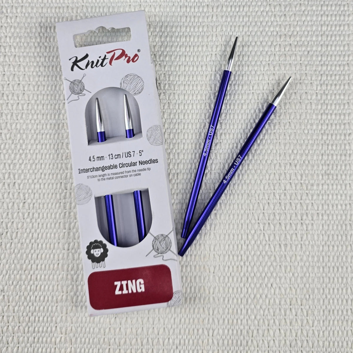 Palillos Intercambiables Zing de Knit Pro 13 cm – Largo Estándar - Color 4.5mm