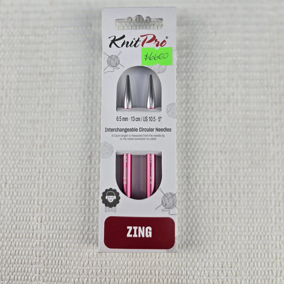 Palillos Intercambiables Zing de Knit Pro 13 cm – Largo Estándar - Color 6.5mm