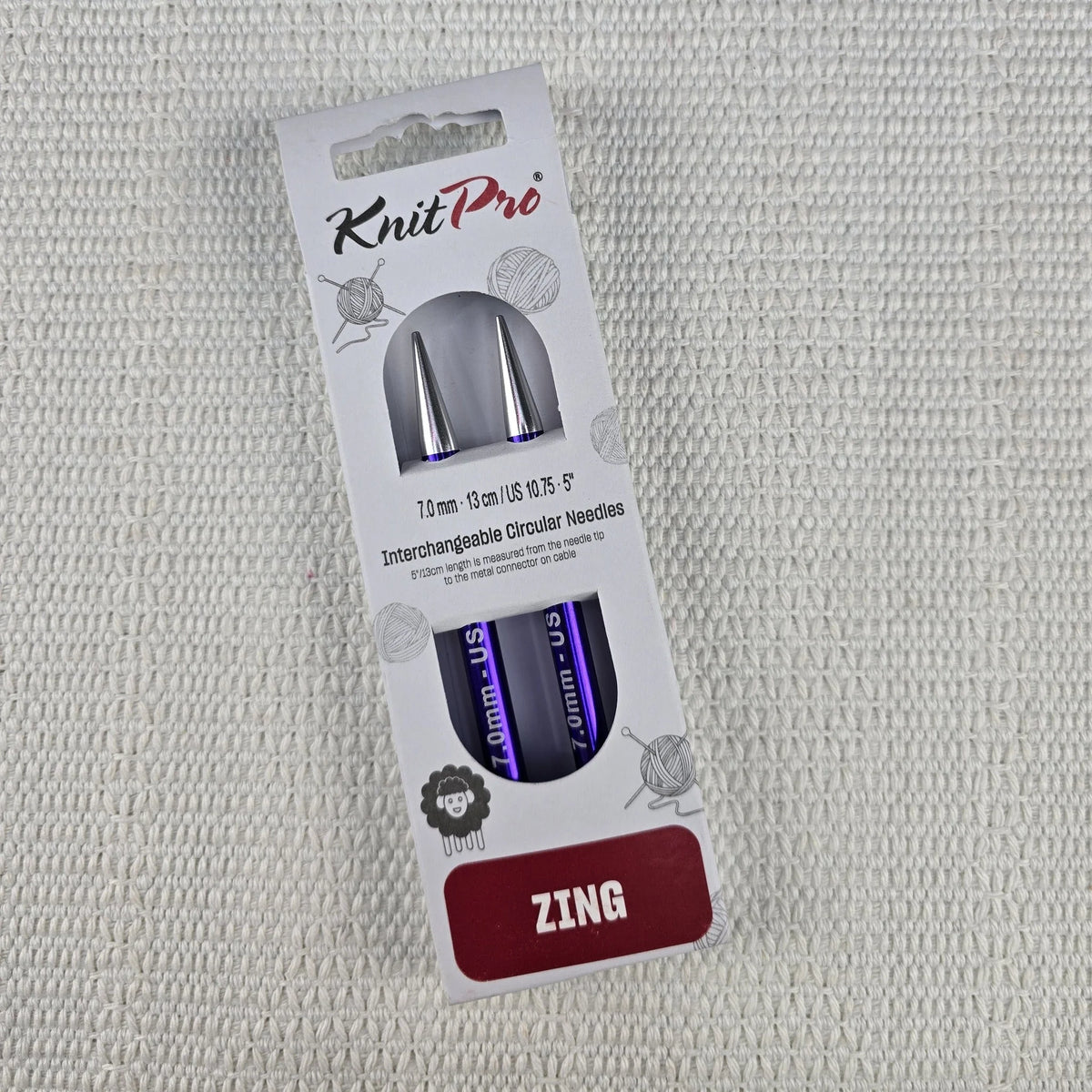 Palillos Intercambiables Zing de Knit Pro 13 cm – Largo Estándar - Color 7.0mm