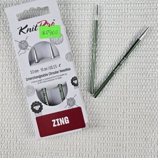 Palillos Intercambiables Zing de Knit Pro 10 cm – Cortos para Gorros y Mangas - Color 3.0mm
