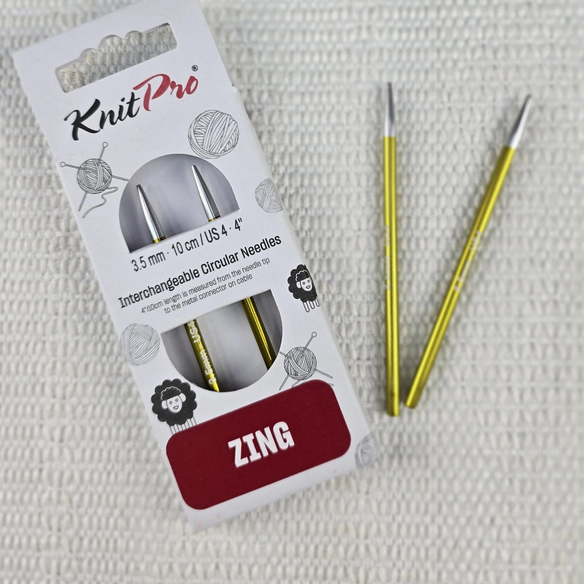 Palillos Intercambiables Zing de Knit Pro 10 cm – Cortos para Gorros y Mangas - Color 3.5mm