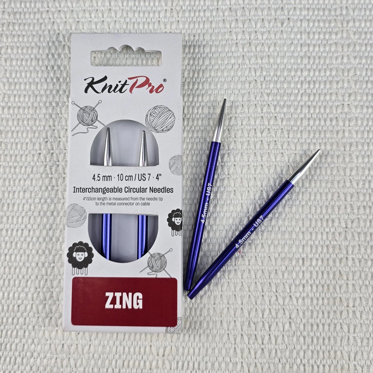 Palillos Intercambiables Zing de Knit Pro 10 cm – Cortos para Gorros y Mangas - Color 4.5mm