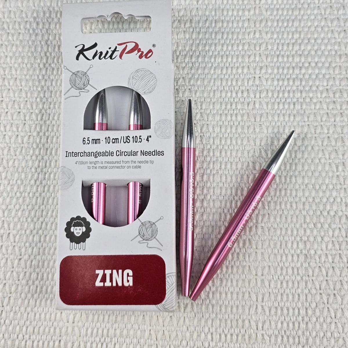 Palillos Intercambiables Zing de Knit Pro 10 cm – Cortos para Gorros y Mangas - Color 6.5mm