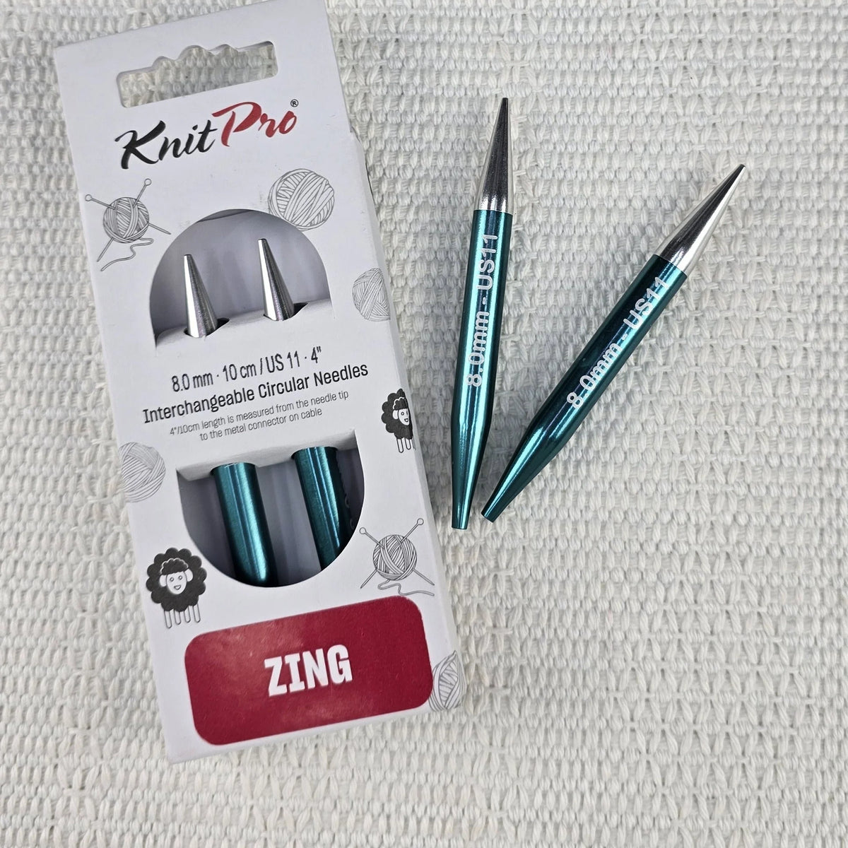Palillos Intercambiables Zing de Knit Pro 10 cm – Cortos para Gorros y Mangas - Color 8.0mm