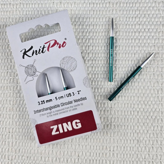 Palillos Intercambiables Zing de Knit Pro 5 cm – Extra Cortos (Mini) - Color 3.25mm